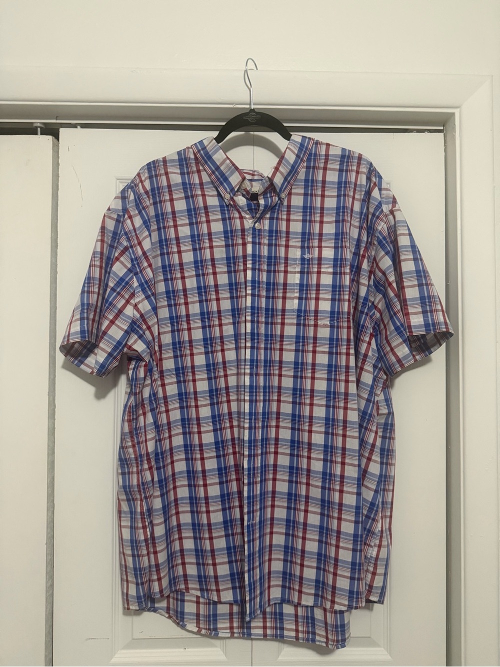 Dockers Men's Short-Sleeve Plaid Button-Down Shirt - White, Blue & Red